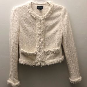 Chanel Style Tweed Cream Fringe Jacket 